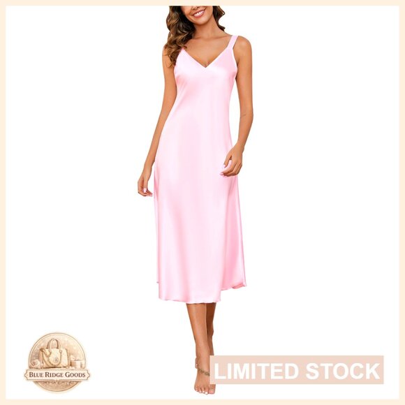 Other - Long Satin Nightgown V Neck Sleeveless Chemise Sleepwear Loose Fit